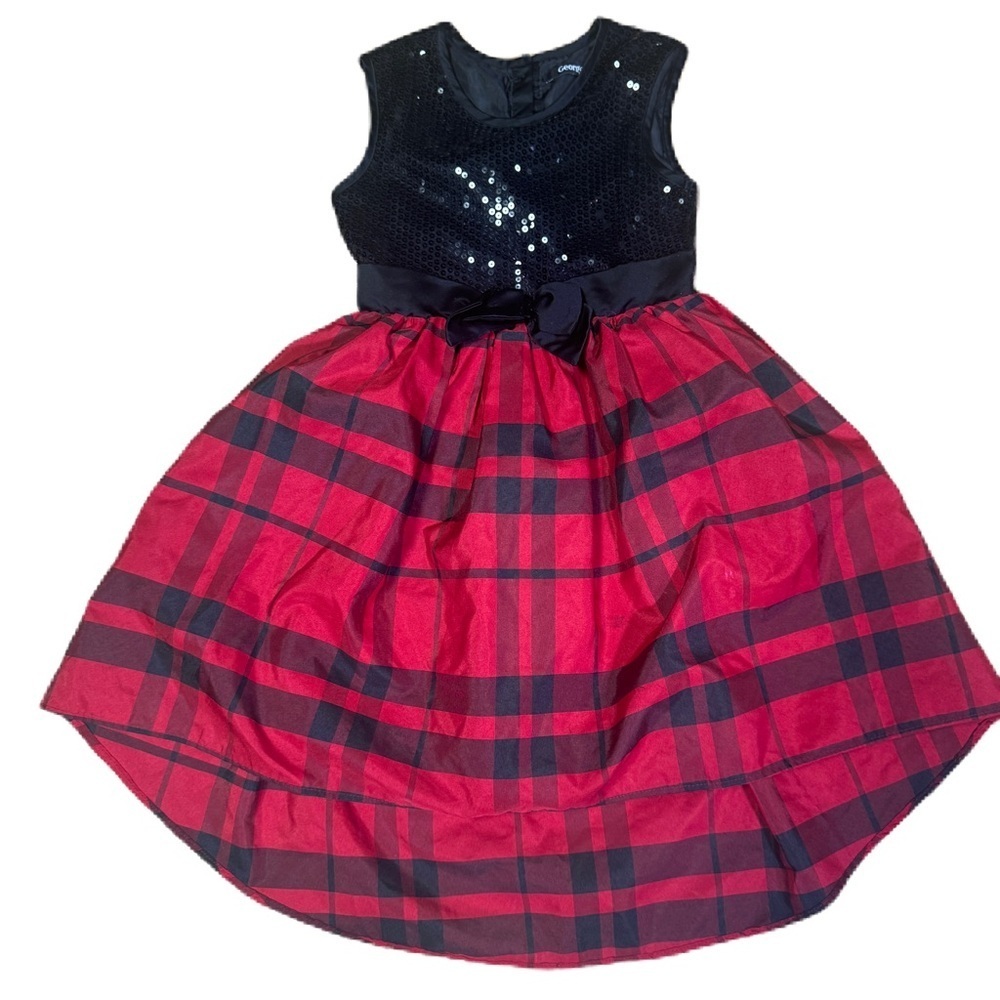 George Girls Dress Sleeveless Sequined Plaid and Bowtie Waist Size 10